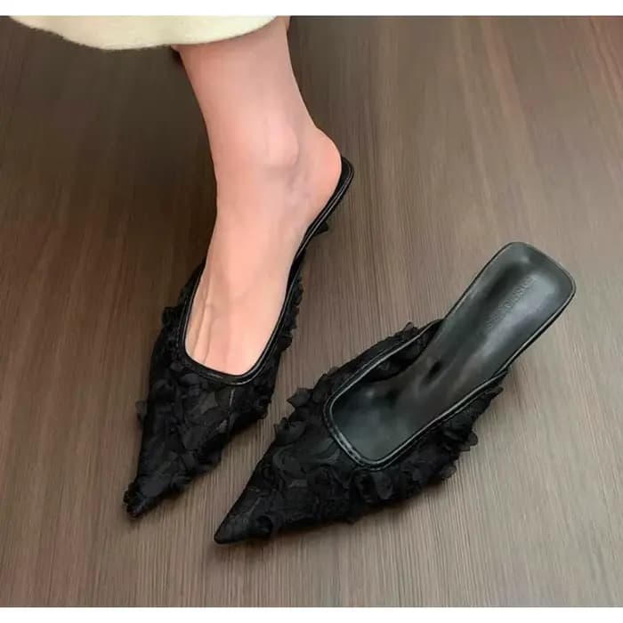 Mules en dentelle pour femmes, pantoufles, nouvelle mode d'été, chaussures à talons hauts fins, pant
