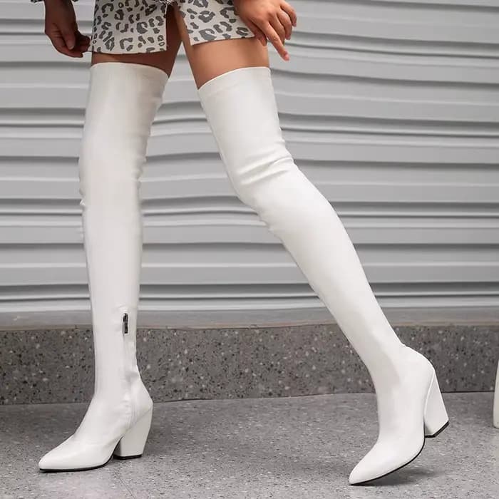 Bottes à talons compensés Super hauts pour femmes, bout pointu, près du genou, Sexy, grande taille, 