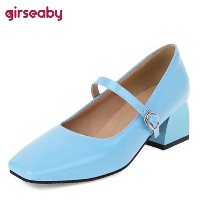 Girseaby-Escarpins rétro à talon carré, chaussures Mary Janes, US20, noir, rouge, abricot, bleu, jau