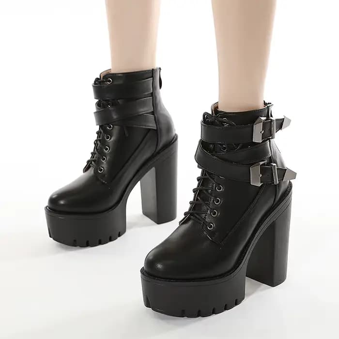 Gdgydh – bottes à talons hauts pour femmes, chaussures à plateforme, avec boucle à la cheville, bott