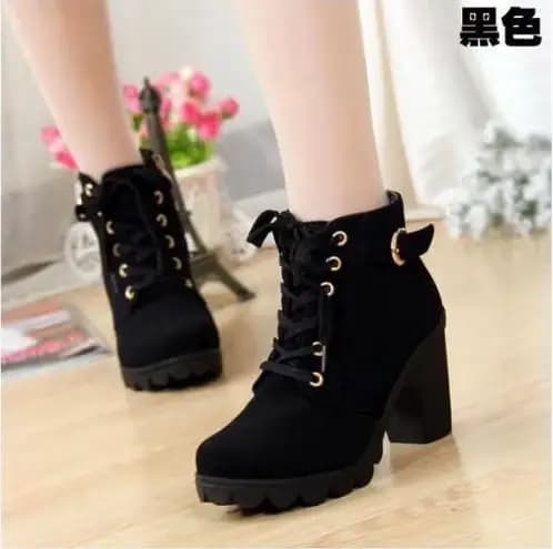 Bottes pour femmes, chaussures à talons hauts, bottines à lacets, bottes à plateforme avec boucle, c