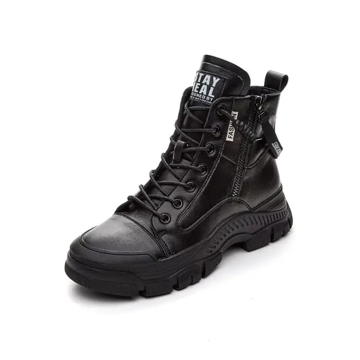 Chaussures de printemps et d'automne en cuir véritable pour femmes, bottines à semelle épaisse, bott