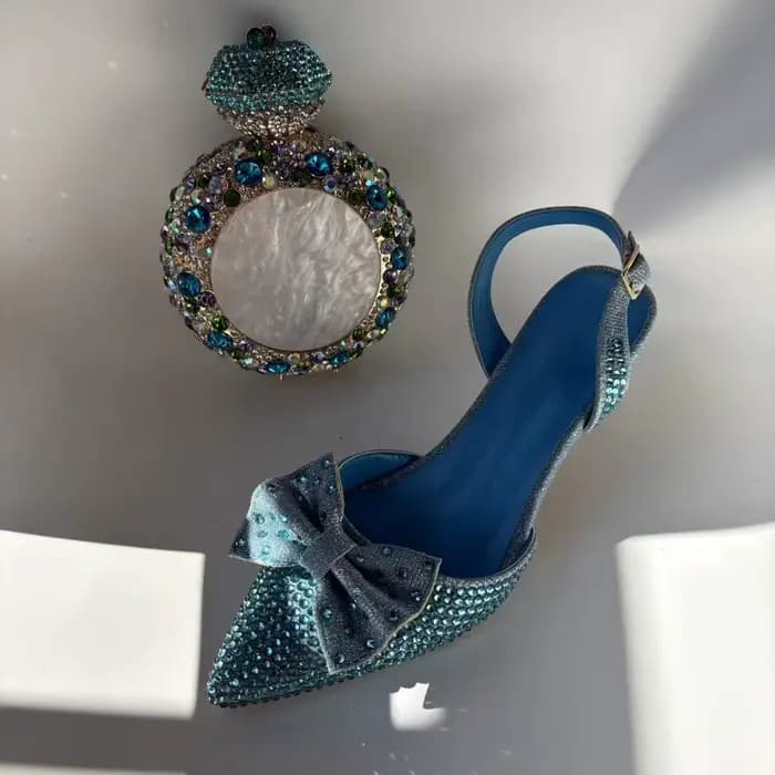 LNATISNOVA Ensemble de sandales à talons hauts et sac à main pour femme, design italien avec strass,