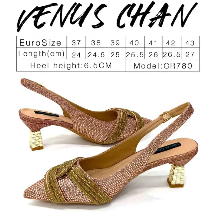 Venus Chan-Nigerian talon fête pour femmes chaussures et sac ensemble couleur Champagne strass sac à