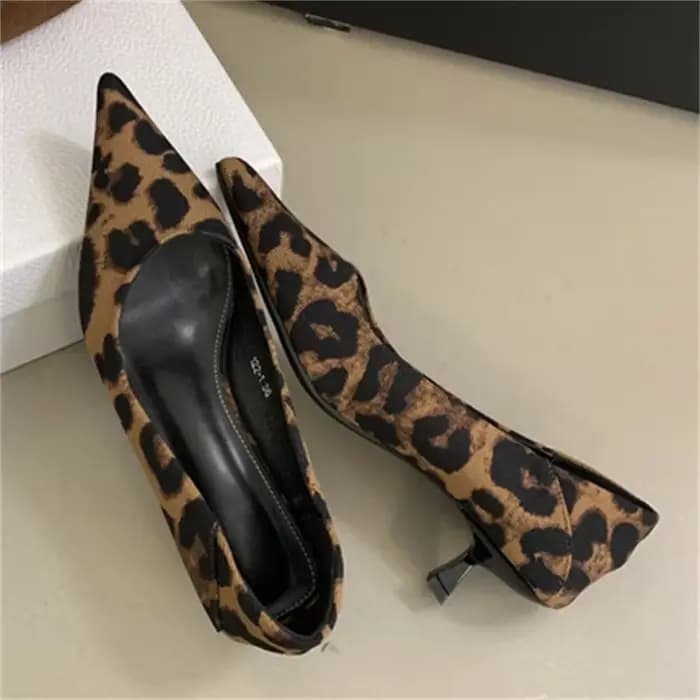Escarpins à imprimé léopard pour femmes, sandales élégantes à bout pointu, talons bas et fins, chaus