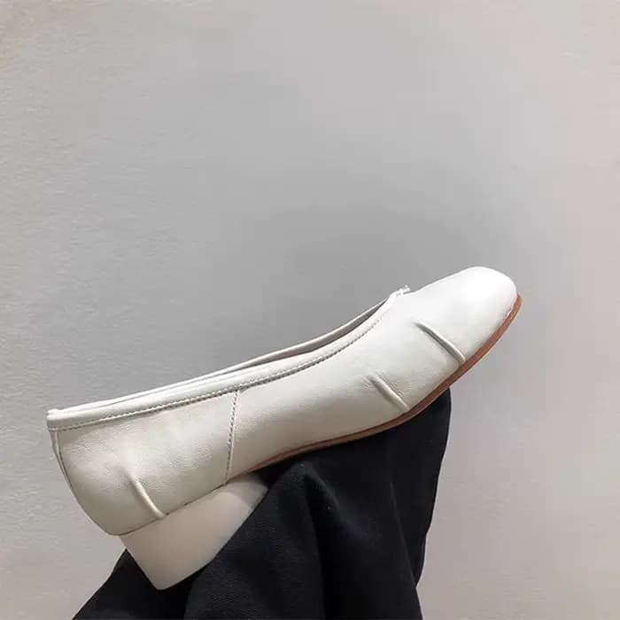 Escarpins Tabi en cuir véritable pour femme, à bout fendu, plissés, à talon bas, semelles souples, s