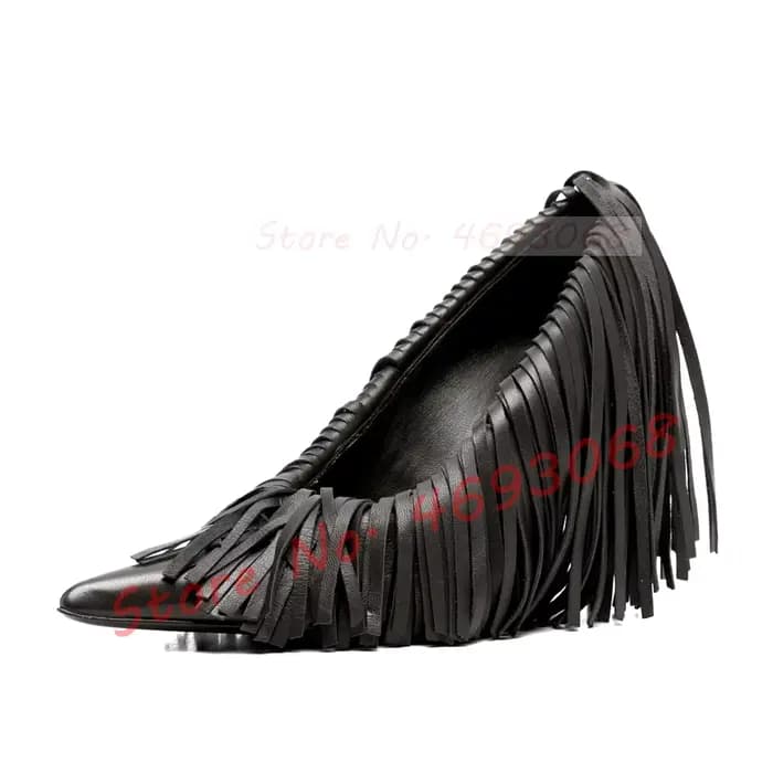 Escarpins à franges Sexy verts pour femmes, escarpins ajourés à bout pointu pour dames, chaussures d