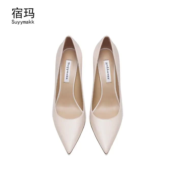 Talons de luxe pour femmes 2025 chaussures en cuir véritable femmes élégantes avec talon bas blanc m