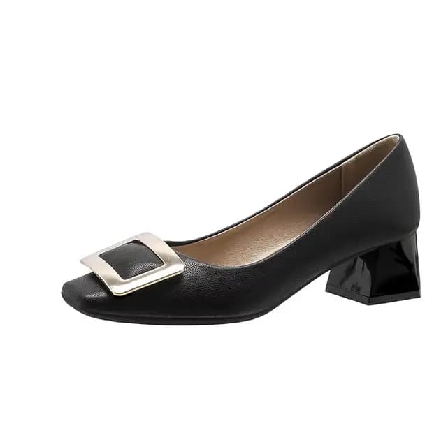 Escarpins carrés à enfiler en cuir verni brillant blanc beige pour dames, chaussures confortables, P