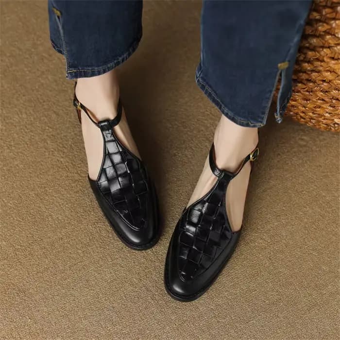 Sandales d'été en cuir véritable pour femmes, chaussures rondes Parker, couverture de talon épais, c