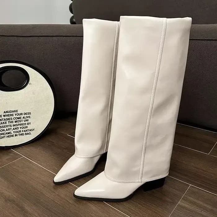 Bottes hautes en cuir épais pour femmes, chaussures à talons aiguilles, tendance, Chelsea, escarpins