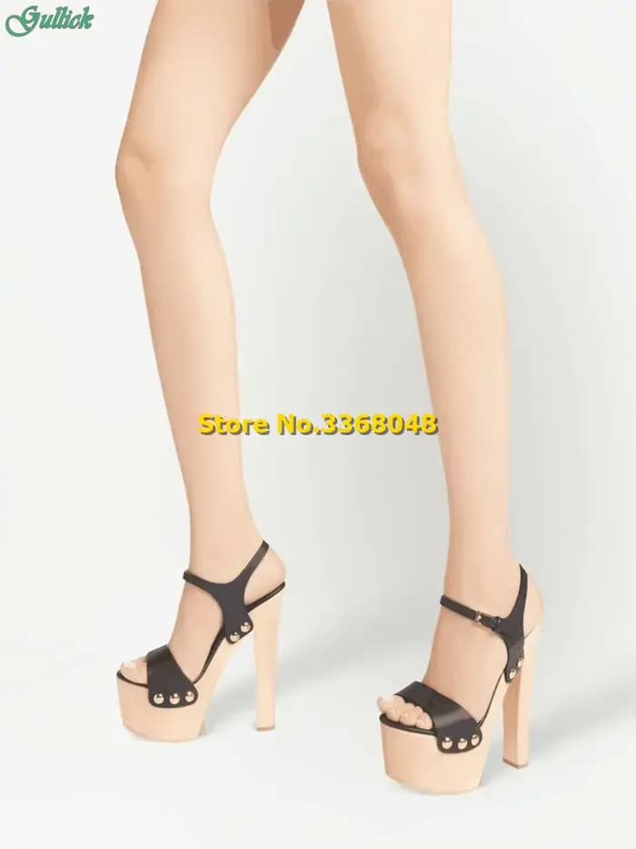 Sandales à plateforme à talons de nuit en bois, avec sangle de rinçage, ouvert, Parker, orange, cuir