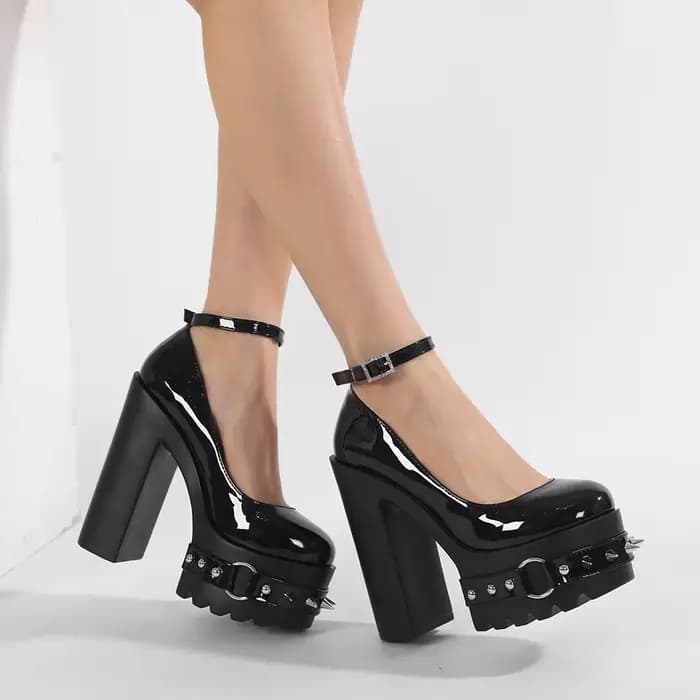 Gdgydh – chaussures à talons hauts pour femmes, chaussures à rivets punk goth, à talons carrés, à pl