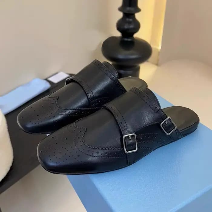 Mules élégantes à talon carré en cuir souple gaufré, à bout carré, à enfiler, pour femme, idéales po