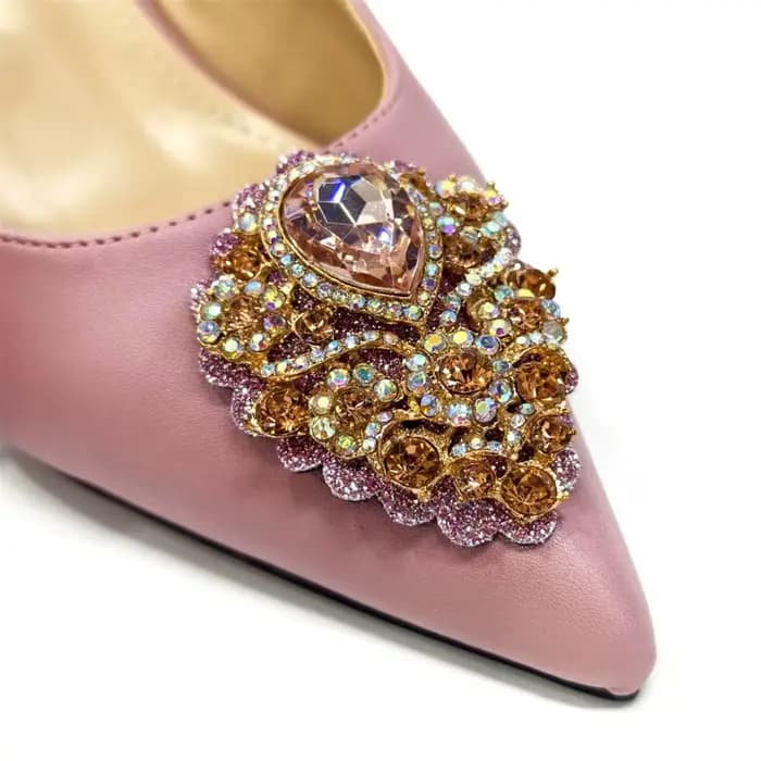 NigWin-Venus Chan Ensemble de chaussures et de sacs pointus pour femme, rose, talon haut, cristal co