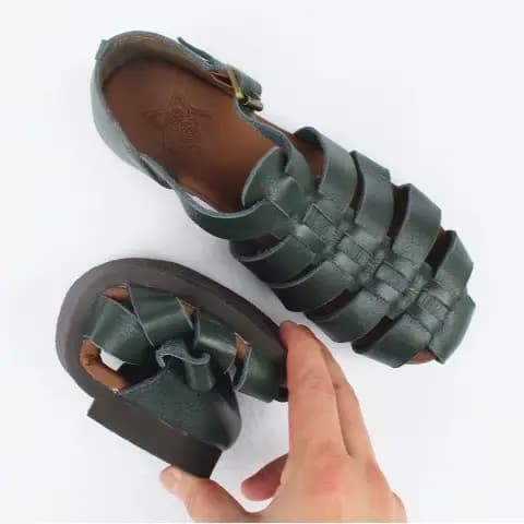 Careaymade-Sandales d'été en cuir de cirhide première couche, chaussures plates japonaises rétro à s