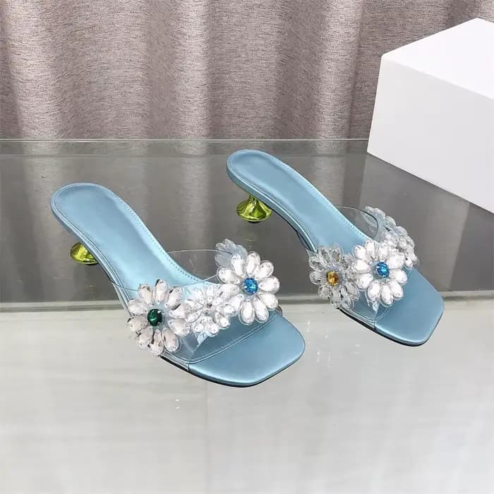 Mules à talon chaton pour femme, sandales à bride transparente en PVC, pantoufles élégantes à bout c