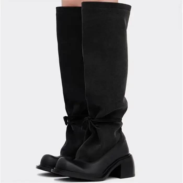 Bottes noires à talon haut et tube long pour femme, nouveau style 2025, style Wasteland, talon épais