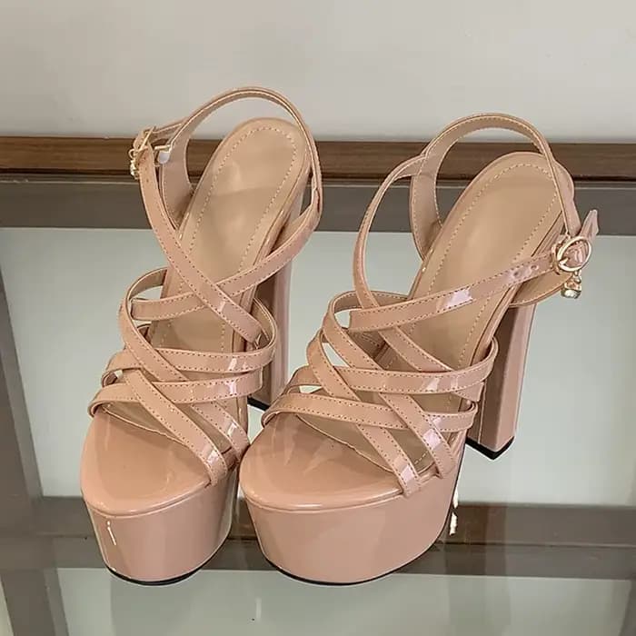 Liyke Style de piste 16CM épais talons hauts plate-forme sandales Sexy bande étroite bride à la chev