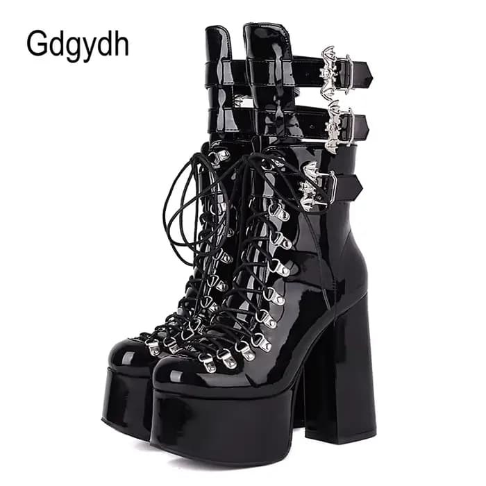 Gdgydh Style gothique noir plate-forme bottes ailes de chauve-souris Sexy club nuit bottes modernes 
