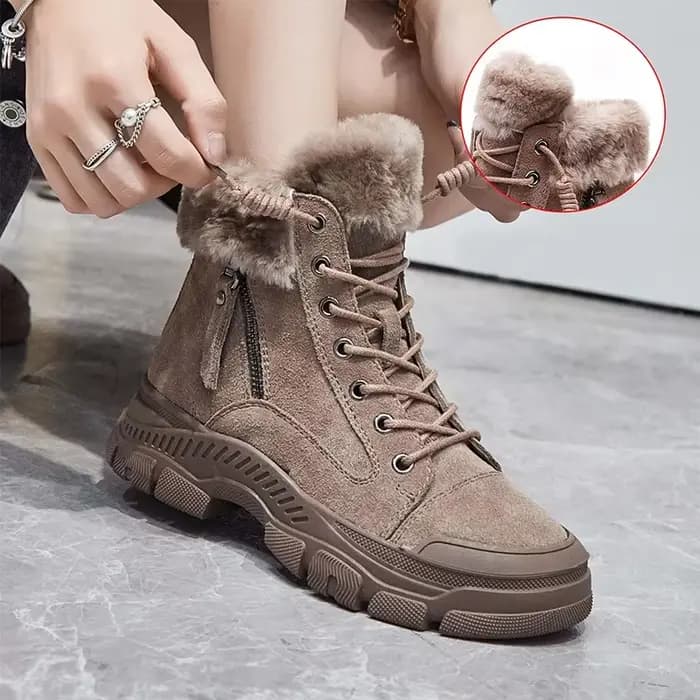 Chaussures d'hiver femmes bottes de neige semelle épaisse chaud en peluche en cuir véritable marque 