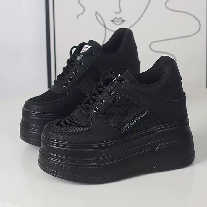 Baskets à plateforme en cuir véritable pour femmes, chaussures compensées respirantes, chaussures dé