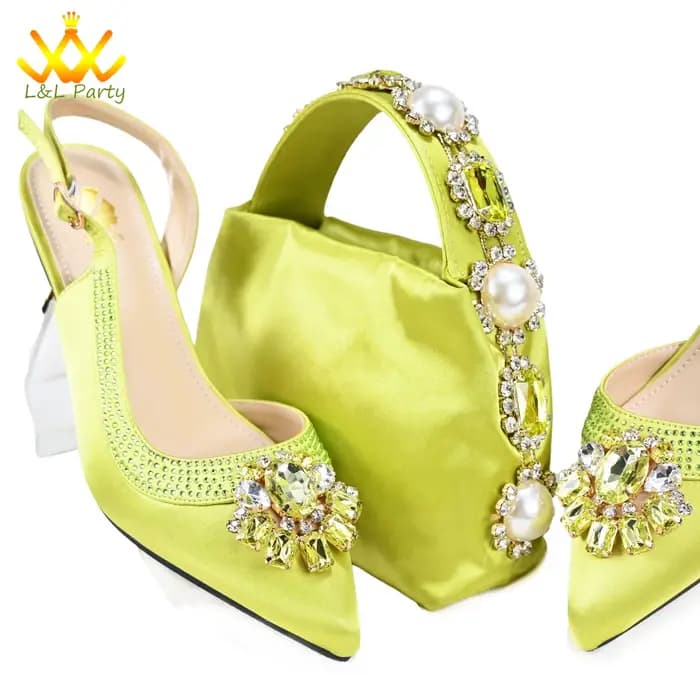 Cristal brillant nouveautés confortable talon moyen couleur vert citron hiver nouvelles chaussures a