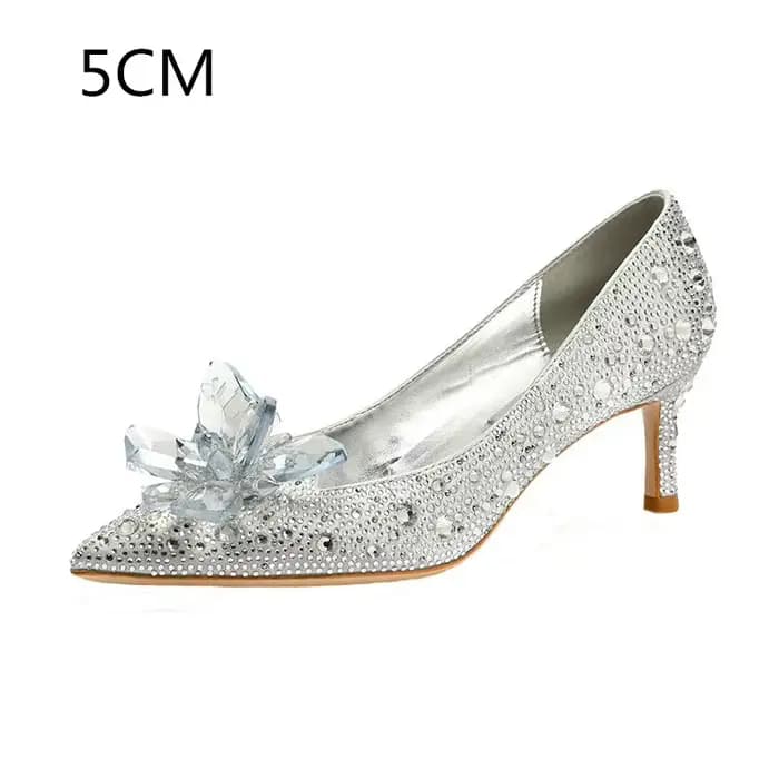 Chaussures de mariage à talons hauts argentés pour femmes, escarpins en diamant, chaussures en crist