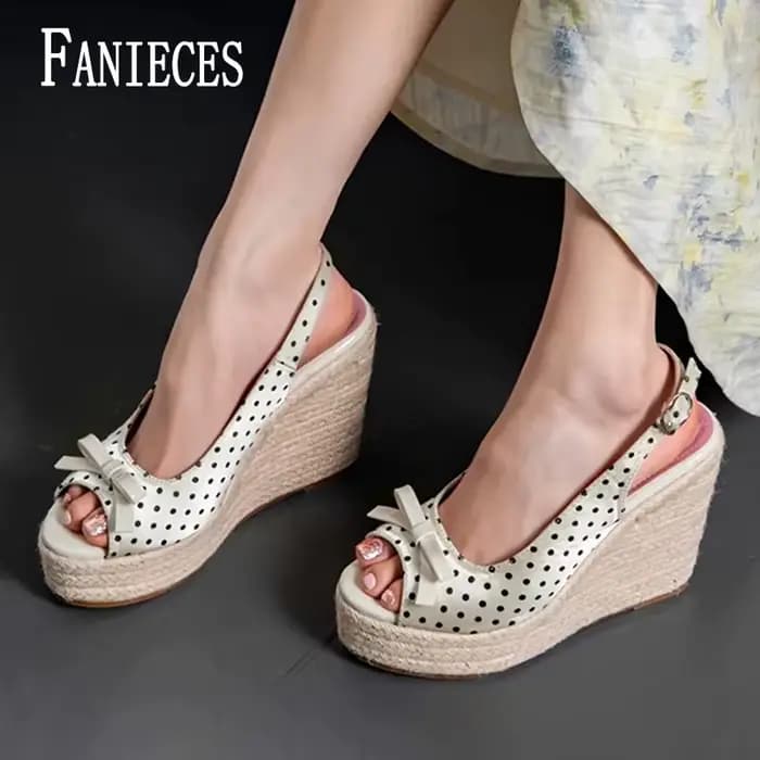 FANIECES Sandales compensées à plateforme pour femme, style créateur, en tressage de paille, à talon