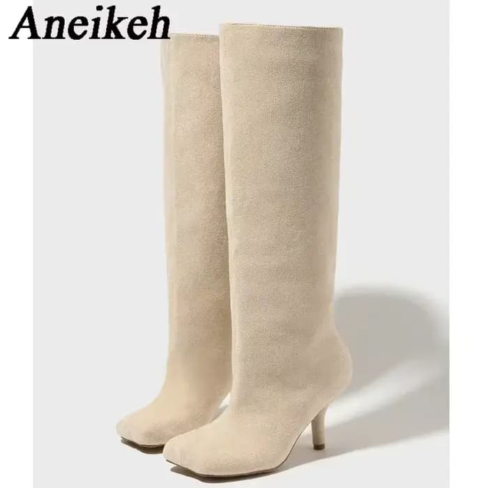 Aneikeh-Bottes Hautes au Genou pour Femme, Style de Rue, Mode, Carré, Parker, Punk, Talons Bas, Minc