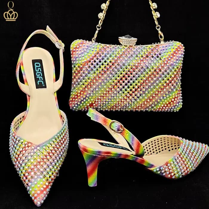 QSGDavid-Chaussures pointues creuses à talon moyen, sac de banquet confortable, design italien, conv