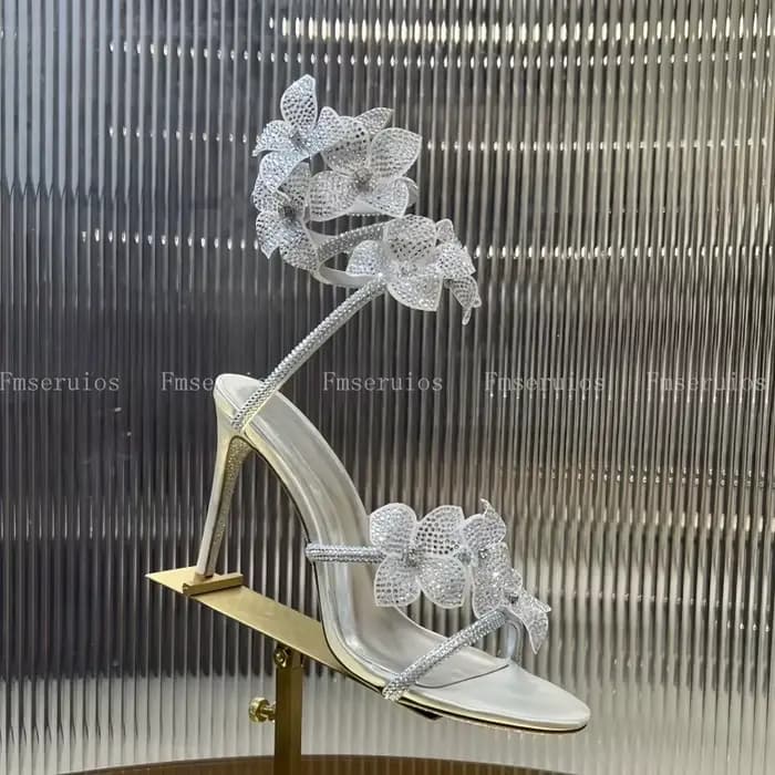 Sandales à talons hauts pour femmes, Sexy, strass en cristal, luxe, ficelle de serpent autour de la 