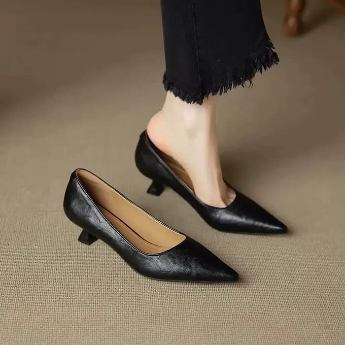 Escarpins à enfiler en cuir de vache pour femmes, chaussures de haute qualité, douces, confortables,