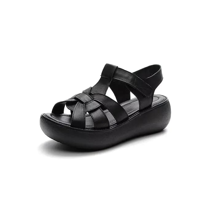 GKTINOO Sandales pour femmes faites à la main, mode été 2026, en cuir véritable, à talons compensés,