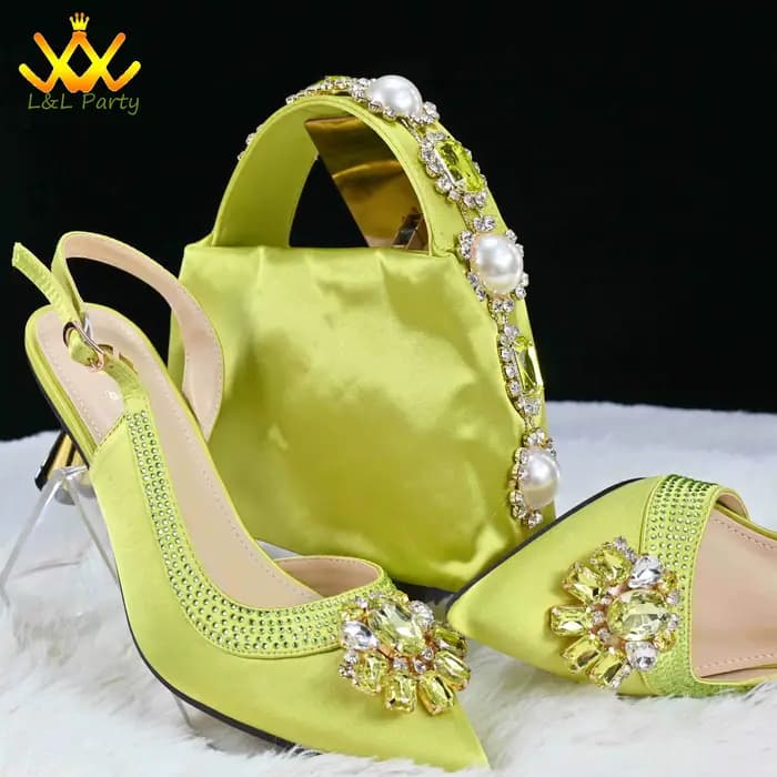 Cristal brillant nouveautés confortable talon moyen couleur vert citron hiver nouvelles chaussures a