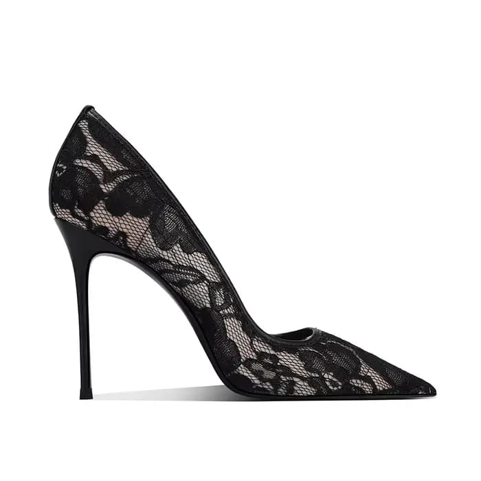 Escarpins noirs en dentelle pour femmes, nouvelle collection 2026, talon fin, bout pointu, sexy, pol