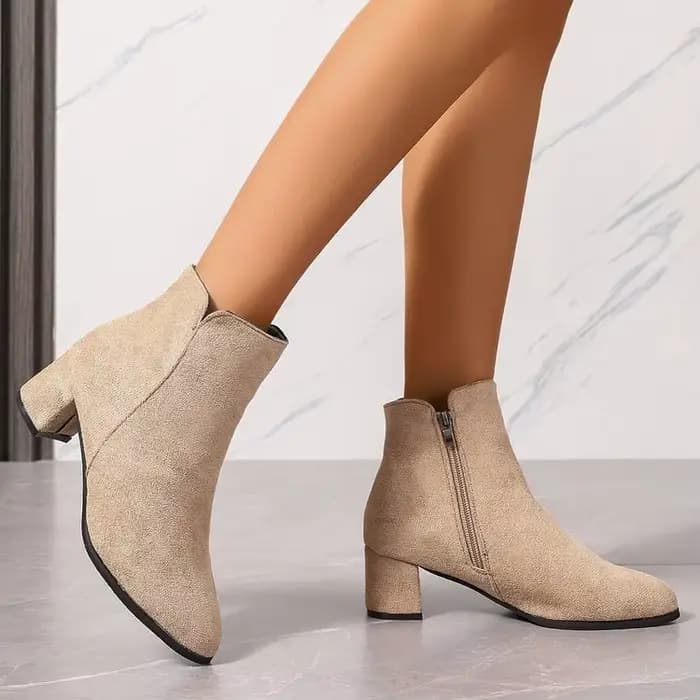 Nouveau Bottines simples bottes à talons carrés fermetures éclair latérales pointues daim talon haut
