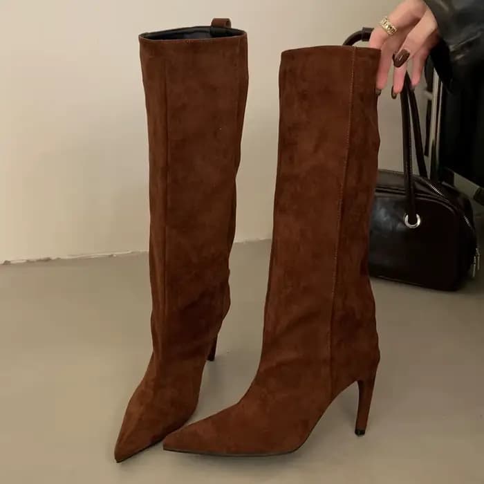Eilyken hiver Style De rue bout pointu genou-haut femmes bottes talons fins chaussures femme Punk Vi