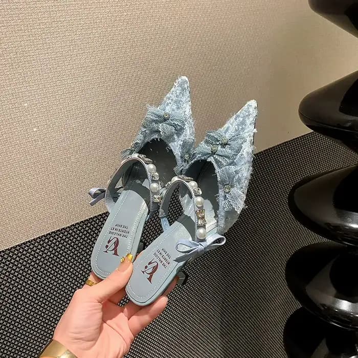 QUTAA 2025 mode femmes talons hauts sandales chaussures Sexy nœud bout pointu pantoufles de fête cha