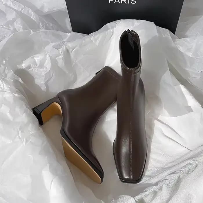 Bottines carrées en cuir souple pour femme, chaussures confortables à talons hauts, à la mode, avec 