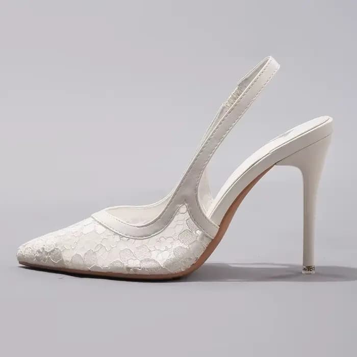 Chaussures de luxe en dentelle blanche à talons Super hauts pour femmes, escarpins élégants pointus 