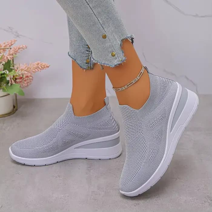 Chaussures de marche compensées respirantes en maille pour femmes, à enfiler, à talons hauts, antidé