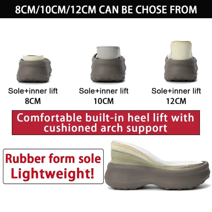 ZJR 8-12cm Chaussures rehaussantes en cuir véritable pour femme, mules à plateforme compensée invisi