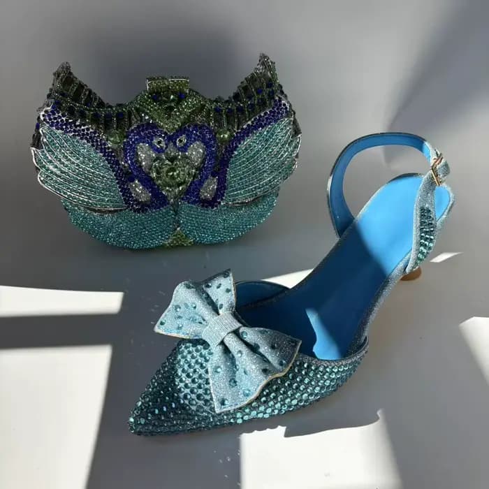 LNATISNOVA Ensemble de sandales à talons hauts et sac à main pour femme, design italien avec strass,