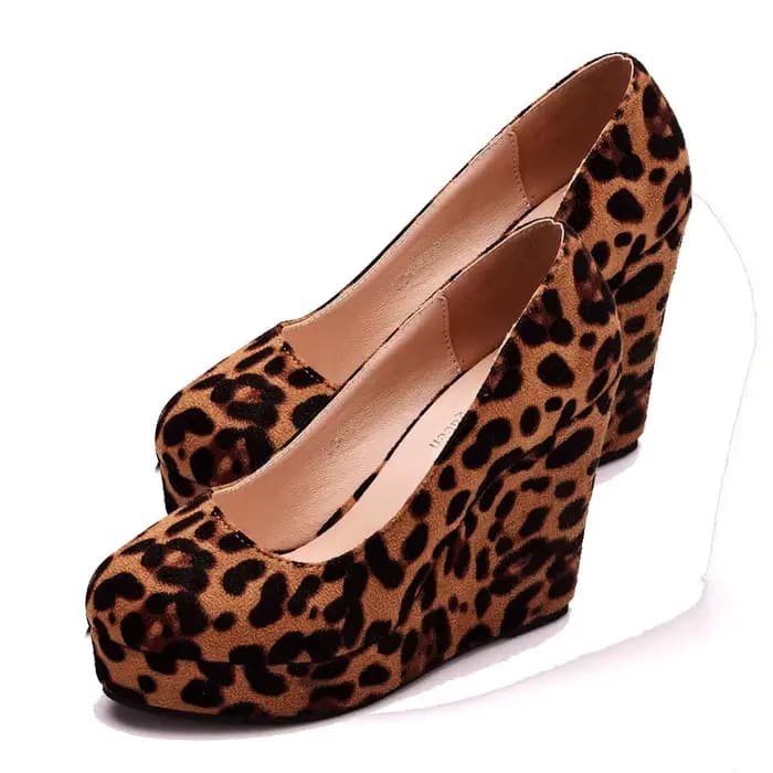 LIHUAMAO daim compensées femmes chaussures léopard plate-forme pompes fête mariage bureau dame chaus