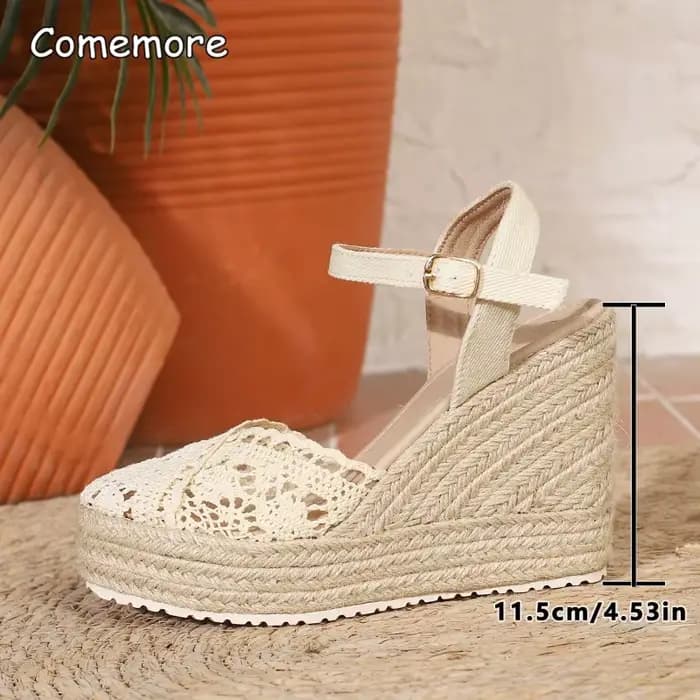 Sandales compensées en espadrille pour femme – Chaussures de plage d'été à plateforme, style bohème,