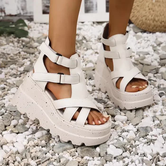 Femmes sandales été mode cuir plate-forme femme sandales gladiateur talons hauts sandales femmes gro
