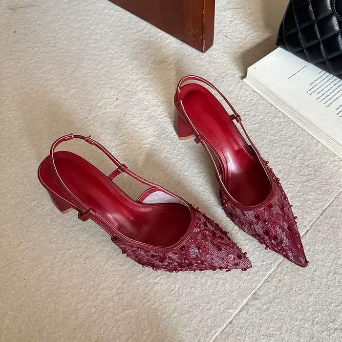 Escarpins à talons carrés roses pour femmes, chaussures à enfiler, Mules à bout pointu, à la mode, a