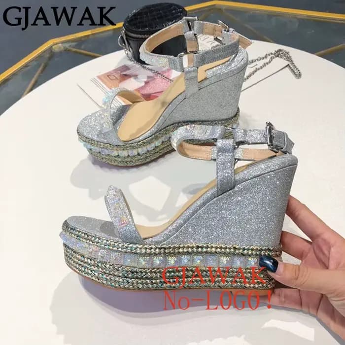 Été Rivet clouté plate-forme sandales femmes talon compensé en cuir chaussures de fête pour femme pi