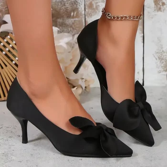 Chaussures à talons hauts pointus pour femmes avec nœud à bouche peu profonde, chaussures de banquet